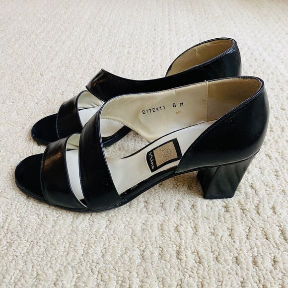 Vintage Nina Black Leather Slip On Shoes Unique D'Orsay Mid Heel Dressy Y2K 90's - Picture 2 of 11